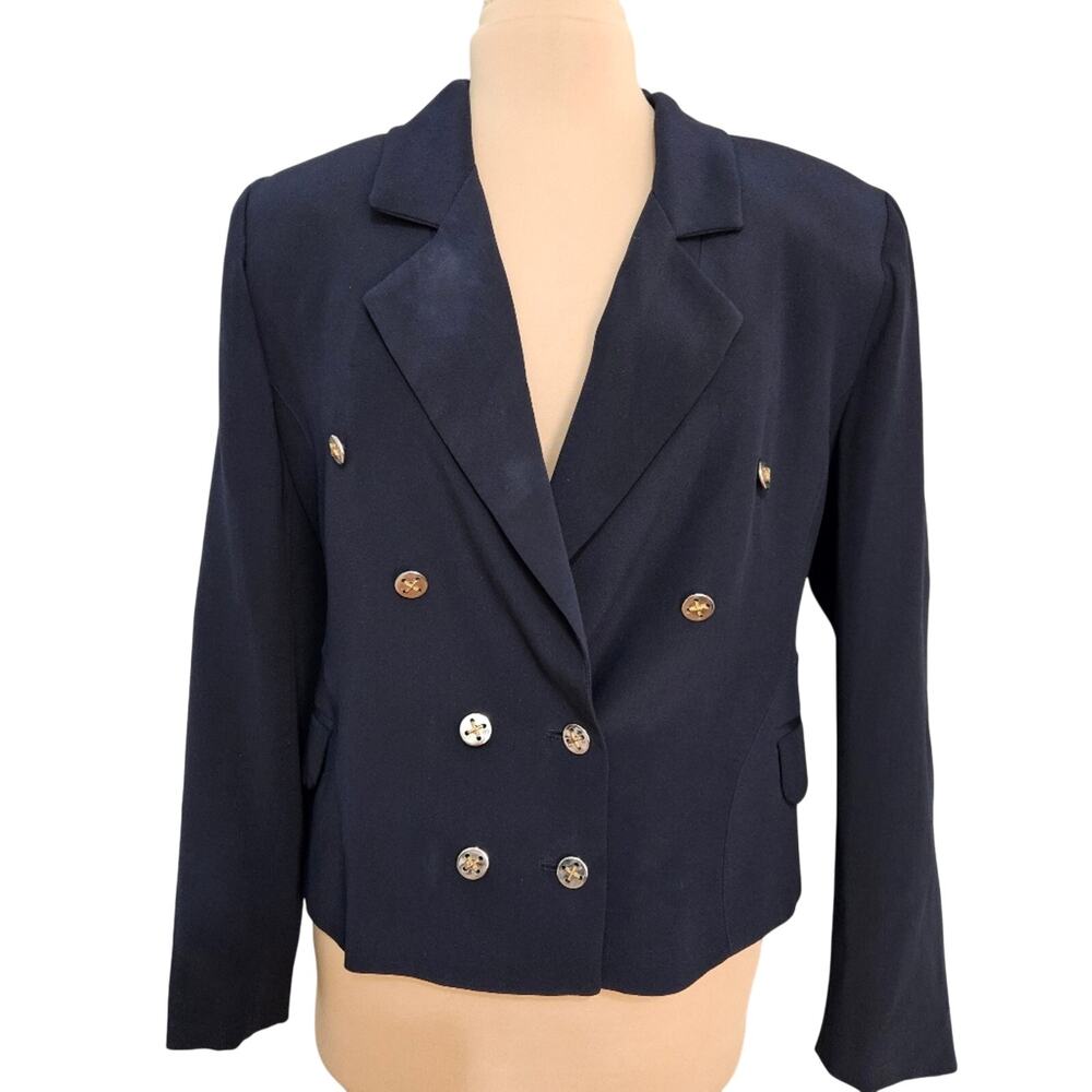 Peter Nygard Saks Fifth Ave Blue Double Breasted Blazer Suit Jacket Career 10‎